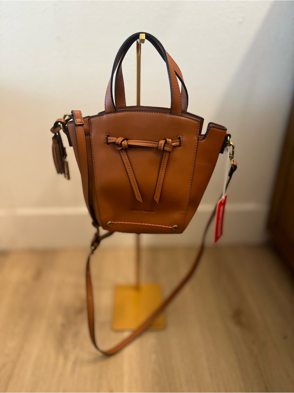 NWT Montemare Leather Mini Tote Crossbody Bag in Cognac